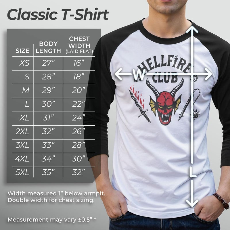 Stranger Things Fifth Sun Mens Hellfire Club 3/4 Sleeve Raglan Tee - Image 5